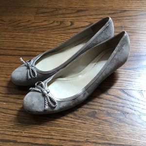 Gray suede kitten heels
